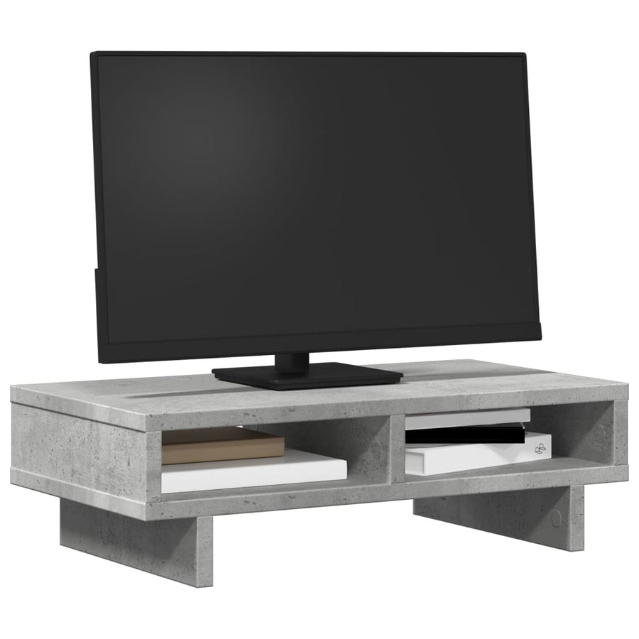 Monitorstandaard 50x27x15 cm bewerkt hout betongrijs