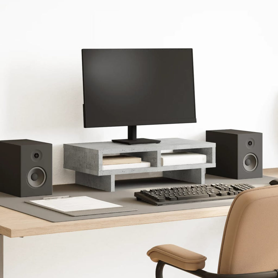 Monitorstandaard 50x27x15 cm bewerkt hout betongrijs