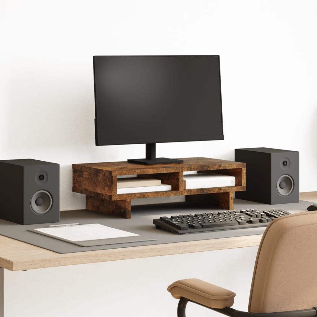 Monitorstandaard 50x27x15 cm bewerkt hout gerookt eikenkleurig