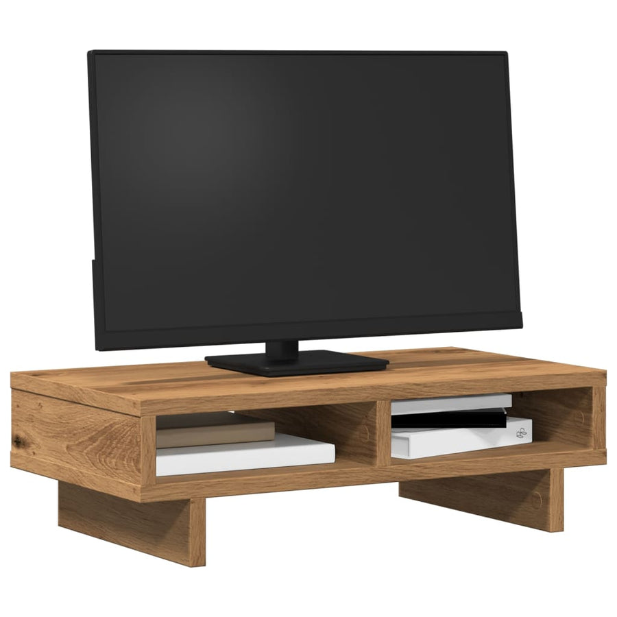 Monitorstandaard 50x27x15 cm bewerkt hout artisanaal eikenkleur
