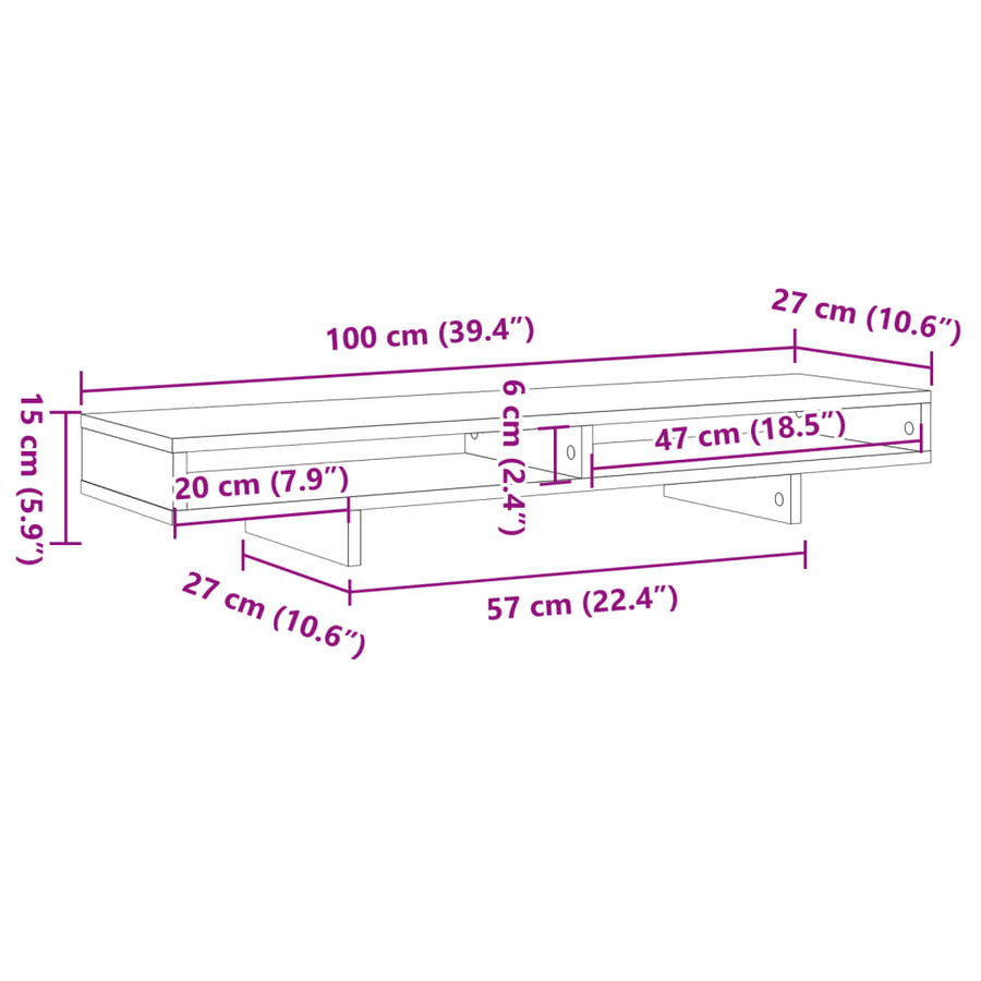 Monitorstandaard 100x27x15 cm bewerkt hout wit