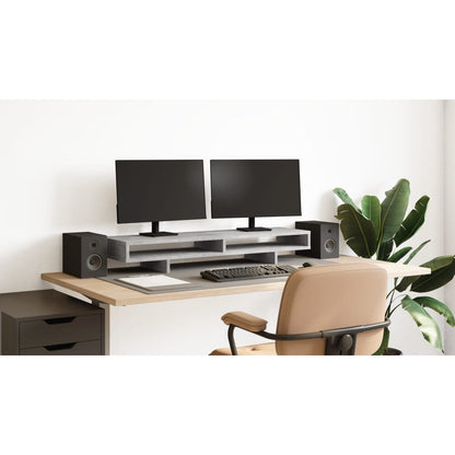 Monitorstandaard 100x27x15 cm bewerkt hout betongrijs