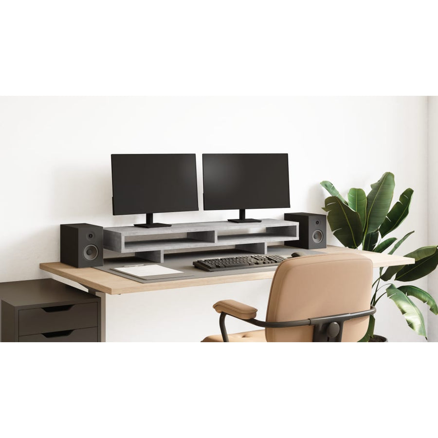 Monitorstandaard 100x27x15 cm bewerkt hout betongrijs