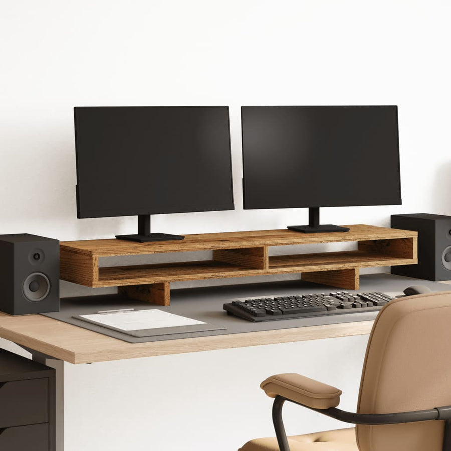 Monitorstandaard 100x27x15 cm bewerkt hout oud houtkleurig