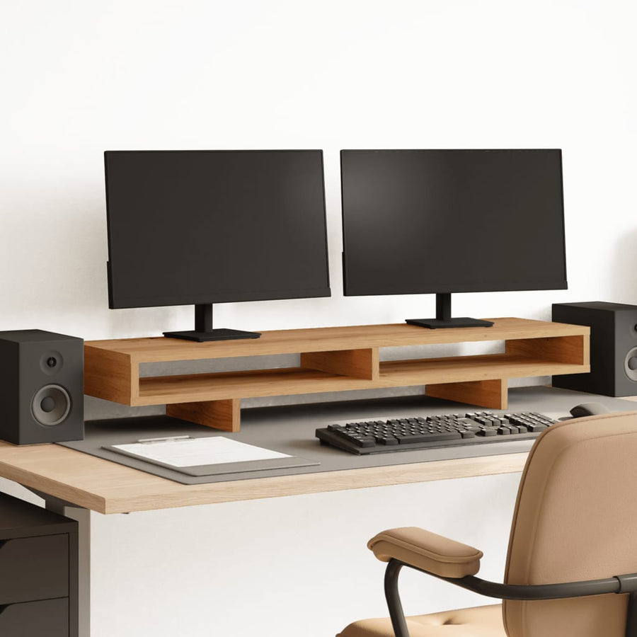 Monitorstandaard 100x27x15 cm bewerkt hout artisanaal eiken