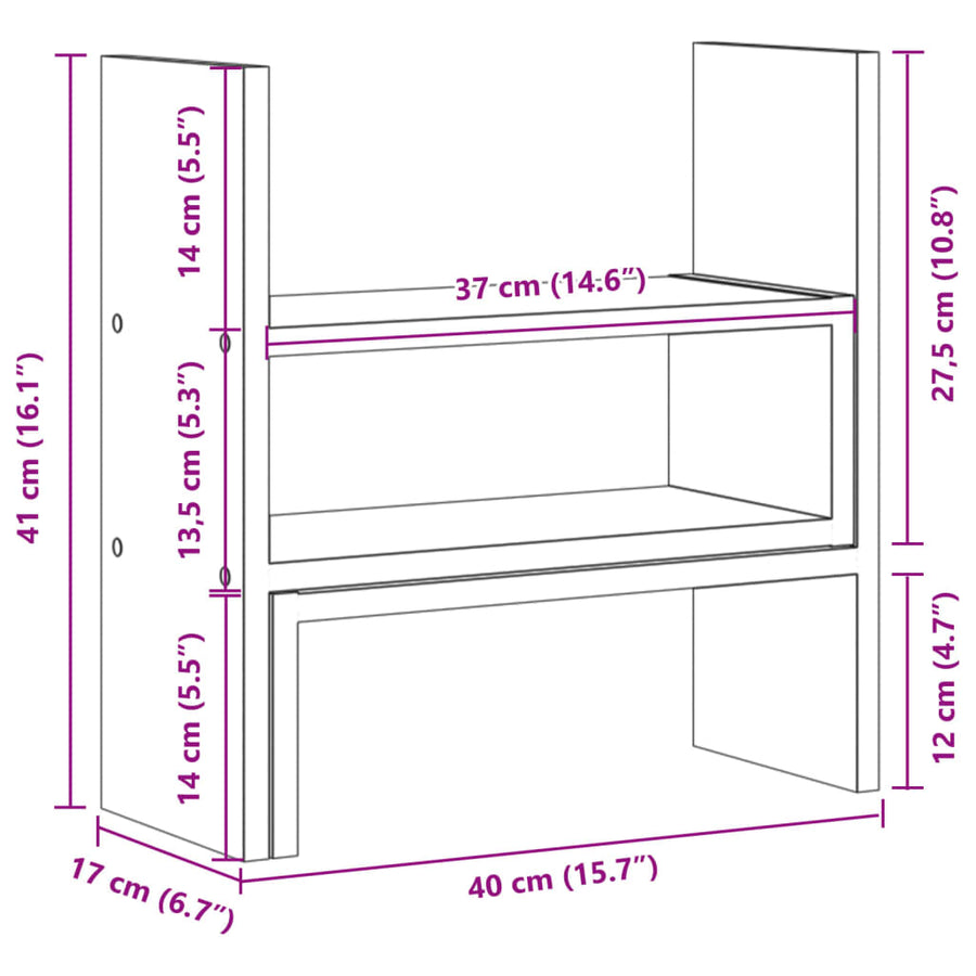 Bureau organiser 40x17x41 cm bewerkt hout gerookt eikenkleur