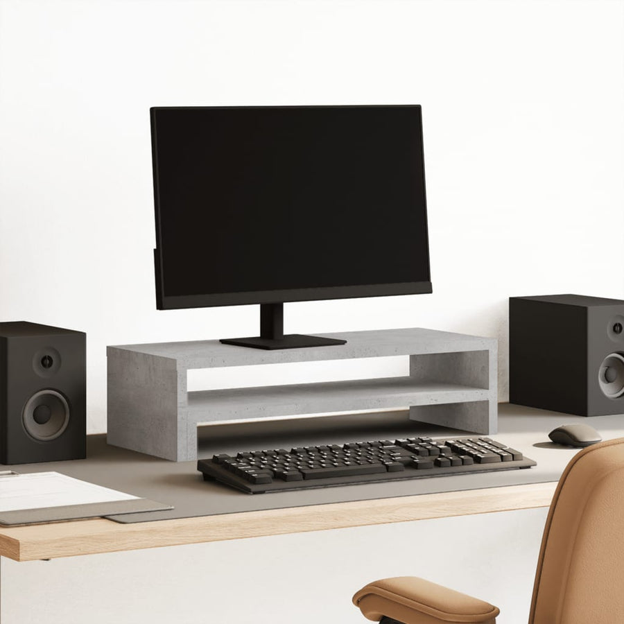 Monitorstandaard 54x22x15 cm bewerkt hout betongrijs