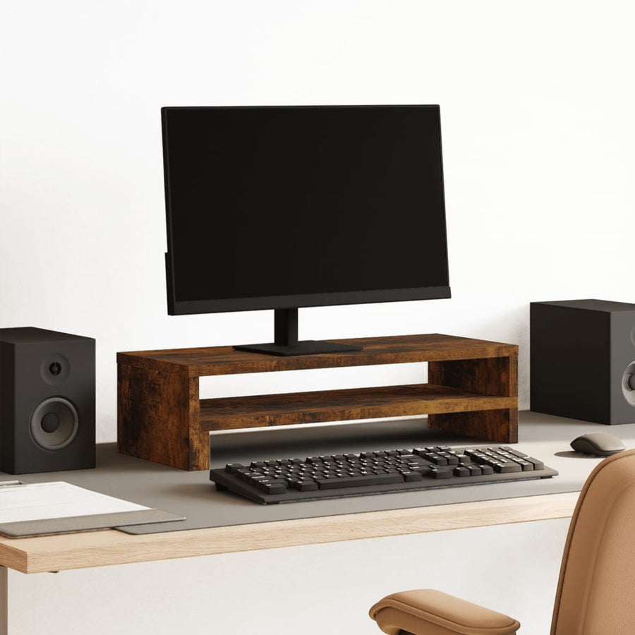 Monitorstandaard 54x22x15 cm bewerkt hout gerookt eikenkleurig