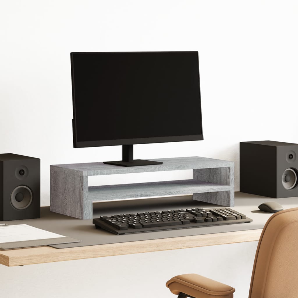 Monitorstandaard 54x22x15 cm bewerkt hout grijs sonoma eiken