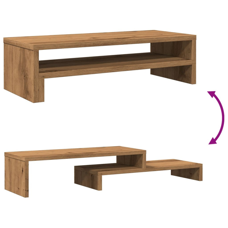 Monitorstandaard 54x22x15 cm bewerkt hout artisanaal eikenkleur