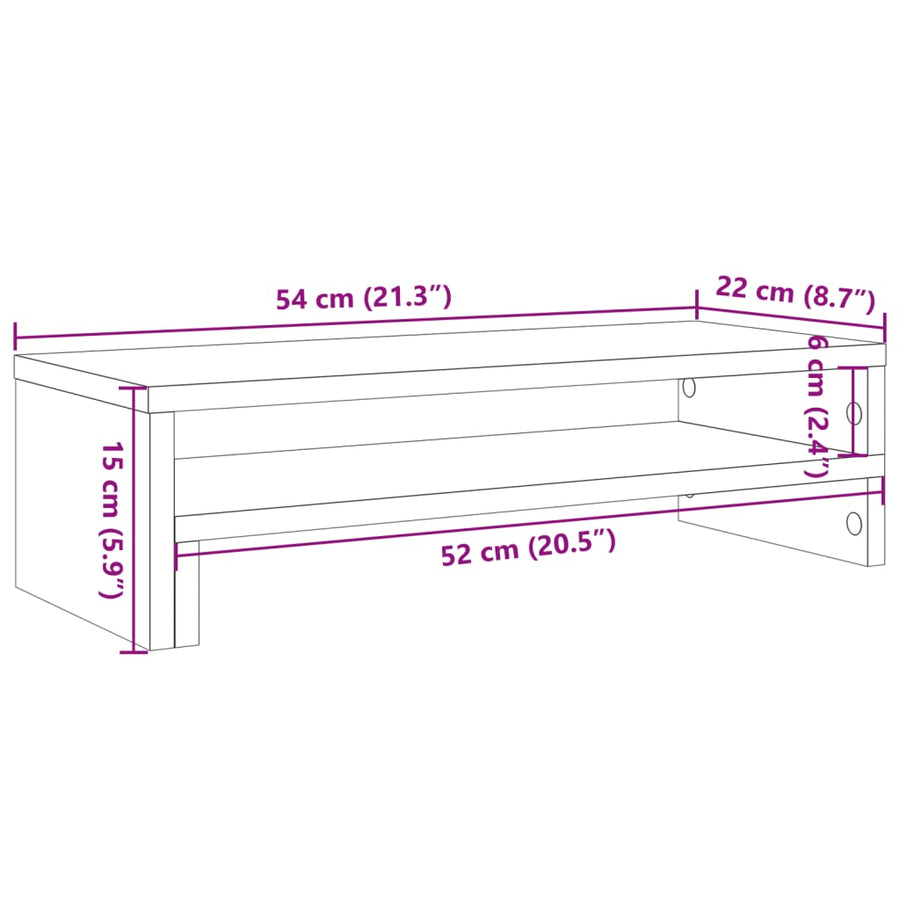 Monitorstandaard 54x22x15 cm bewerkt hout artisanaal eikenkleur