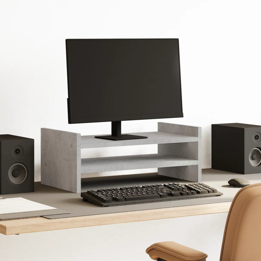 Monitorstandaard 50x27x20 cm bewerkt hout betongrijs