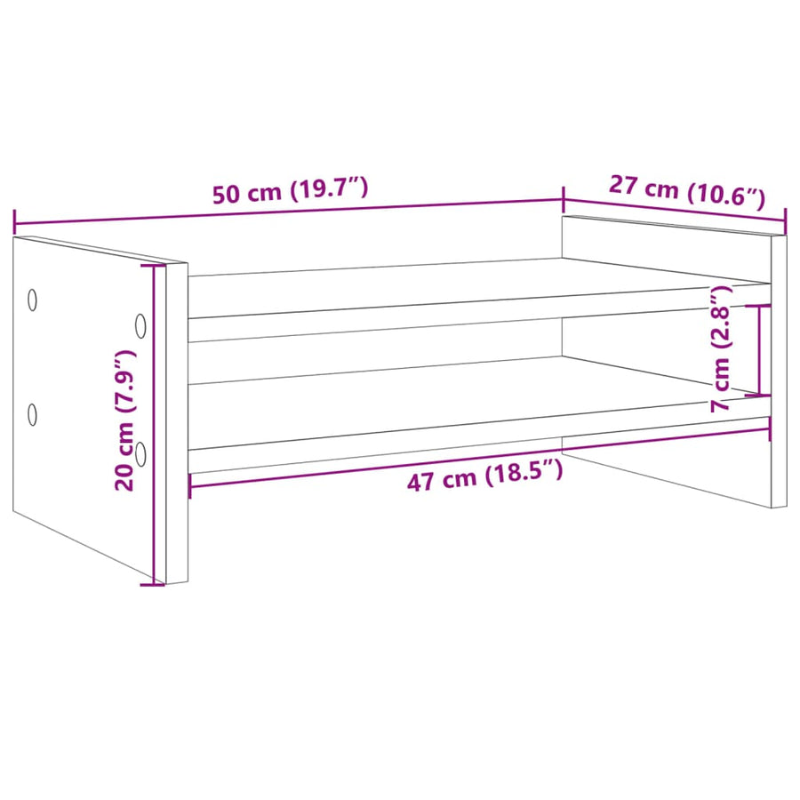 Monitorstandaard 50x27x20 cm bewerkt hout grijs sonoma eiken