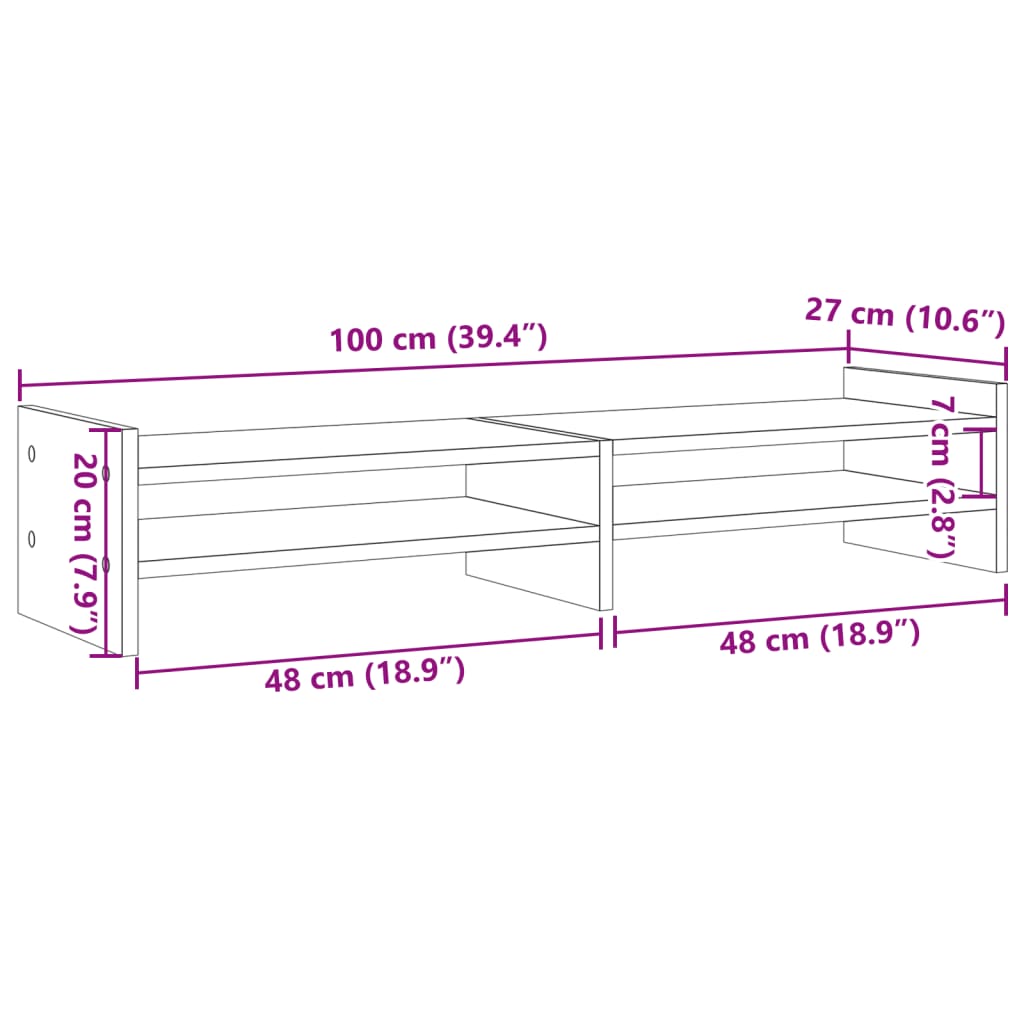 Monitorstandaard 100x27x20 cm bewerkt hout wit