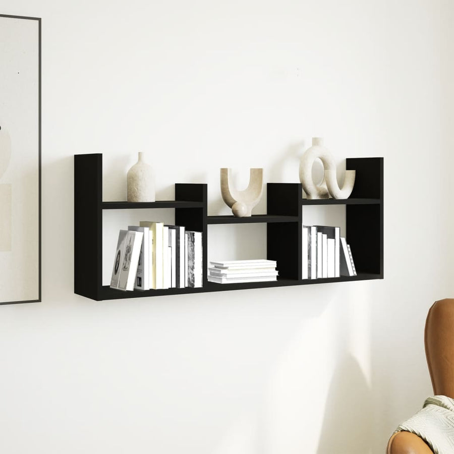 Wandkast 100x18x40 cm bewerkt hout zwart