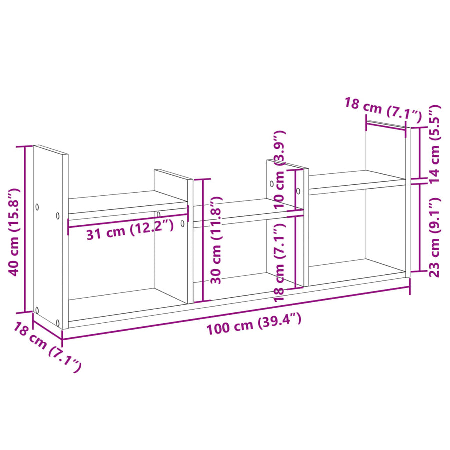 Wandkast 100x18x40 cm bewerkt hout zwart