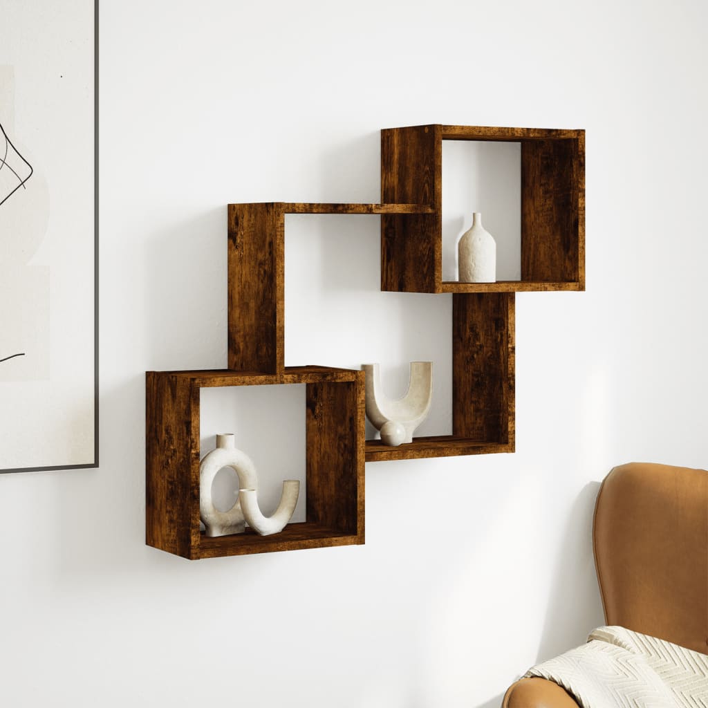 Wandkast 78x18x71 cm bewerkt hout gerookt eikenkleurig
