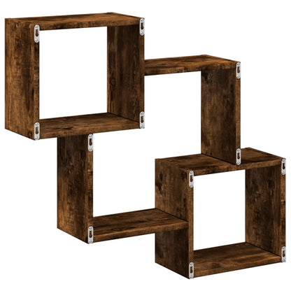 Wandkast 78x18x71 cm bewerkt hout gerookt eikenkleurig