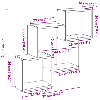 Wandkast 78x18x71 cm bewerkt hout gerookt eikenkleurig