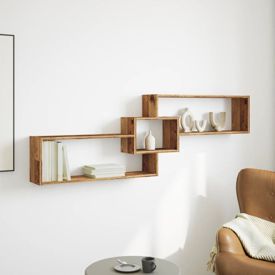Wandkast 158x18x53 cm bewerkt hout oud houtkleurig