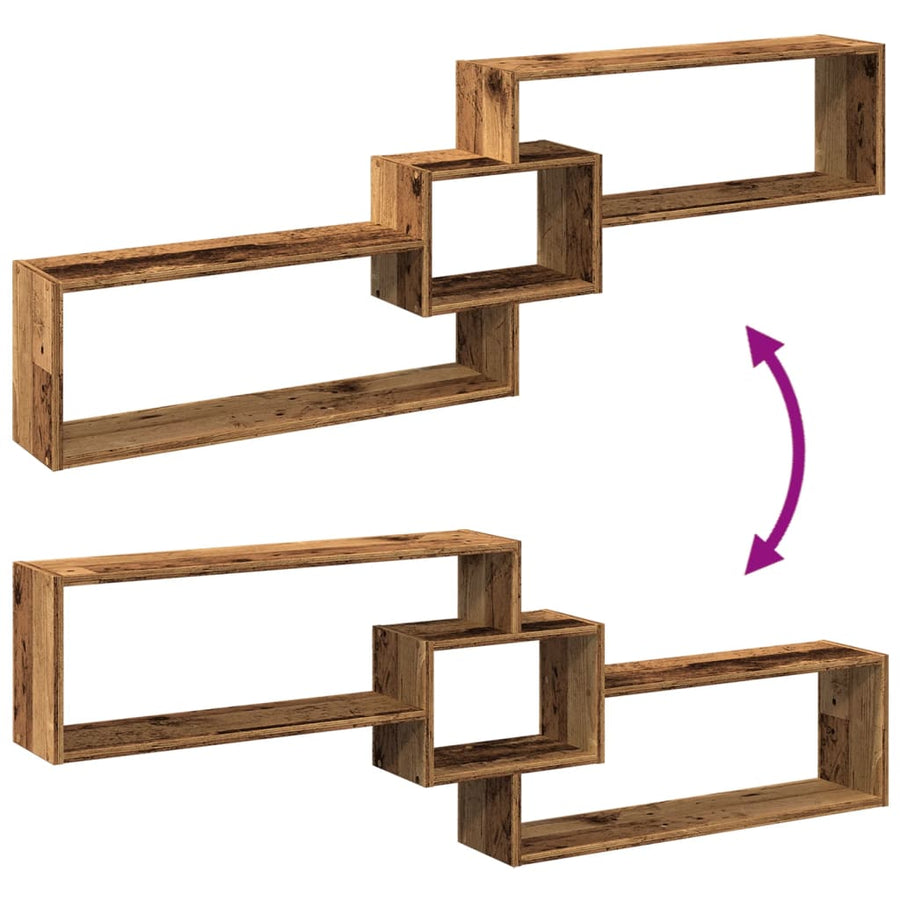 Wandkast 158x18x53 cm bewerkt hout oud houtkleurig