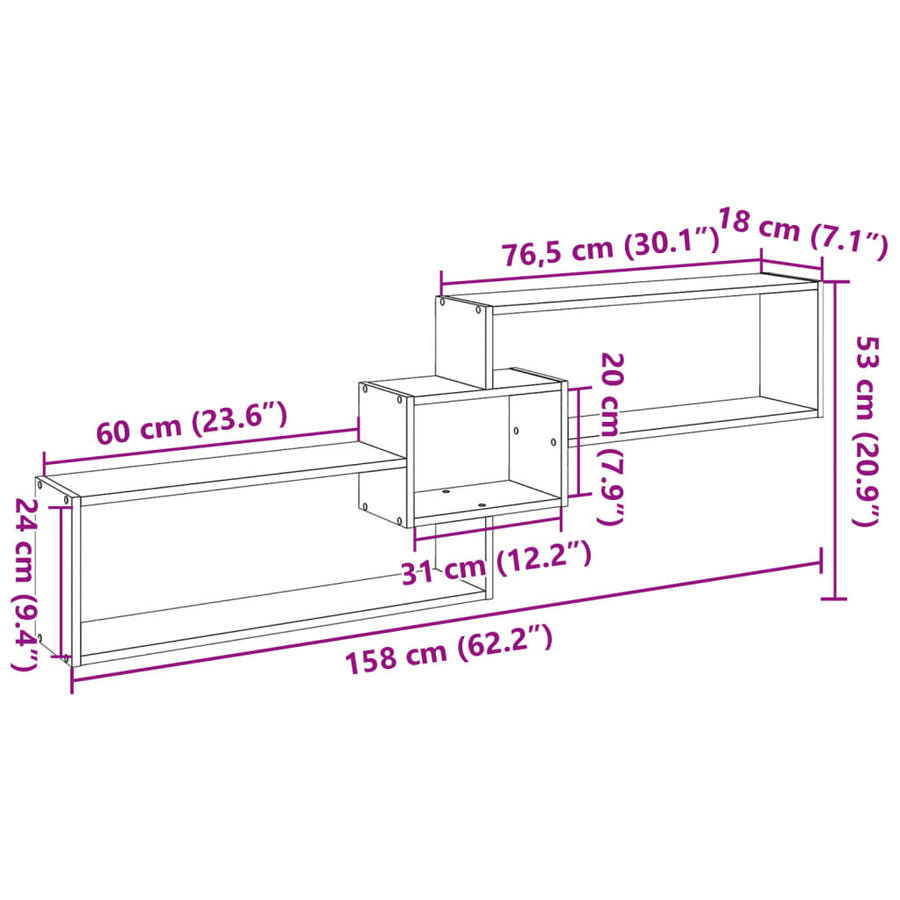 Wandkast 158x18x53 cm bewerkt hout oud houtkleurig