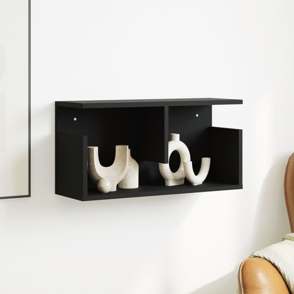Wandkast 60x20x30 cm bewerkt hout zwart