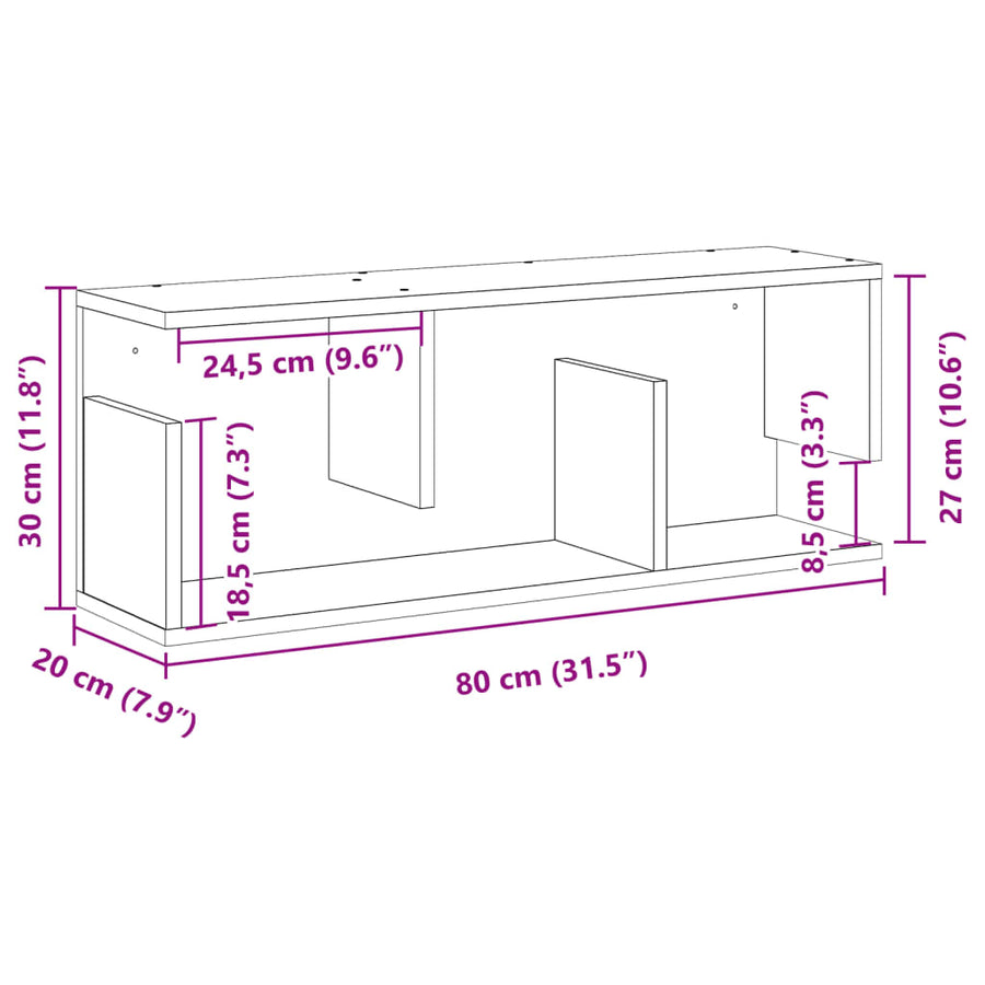 Wandkast 80x20x30 cm bewerkt hout zwart