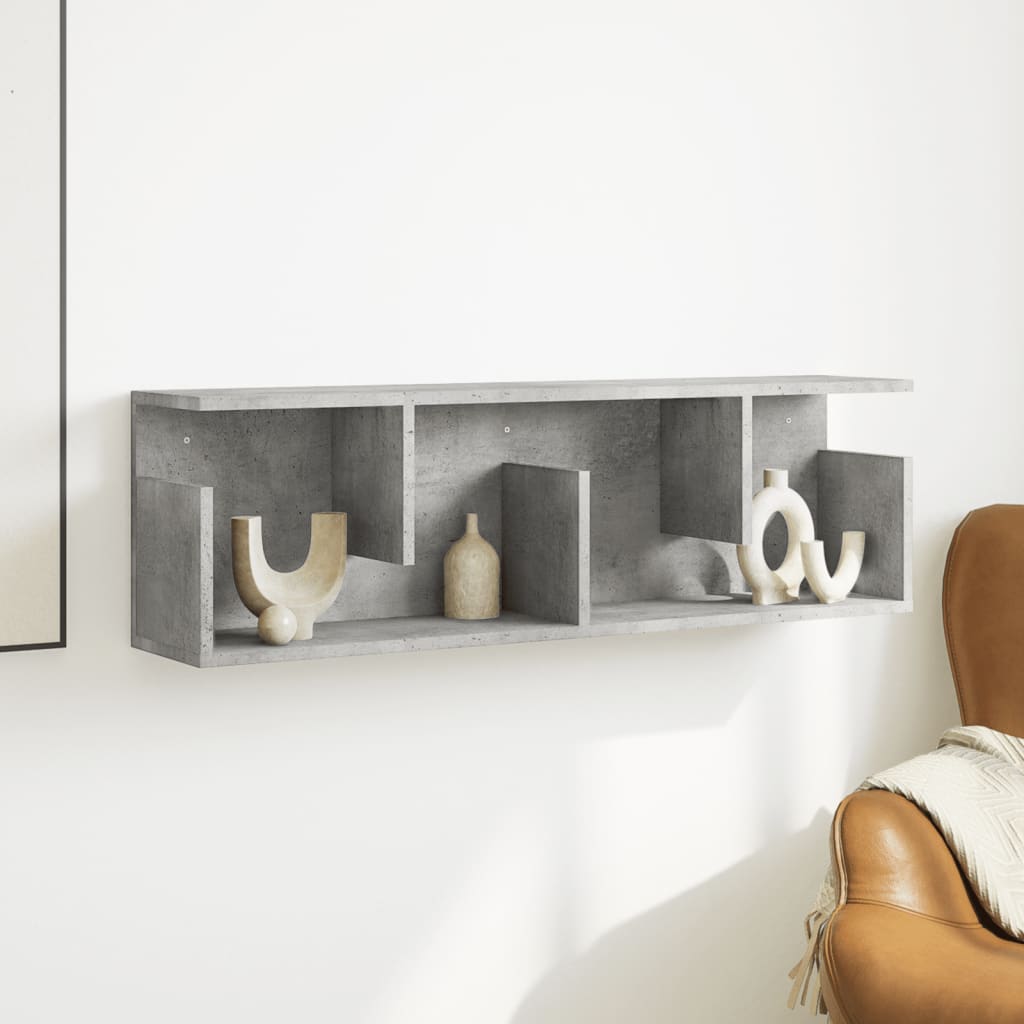 Wandkast 100x20x30 cm bewerkt hout betongrijs