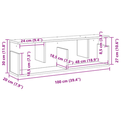 Wandkast 100x20x30 cm bewerkt hout betongrijs