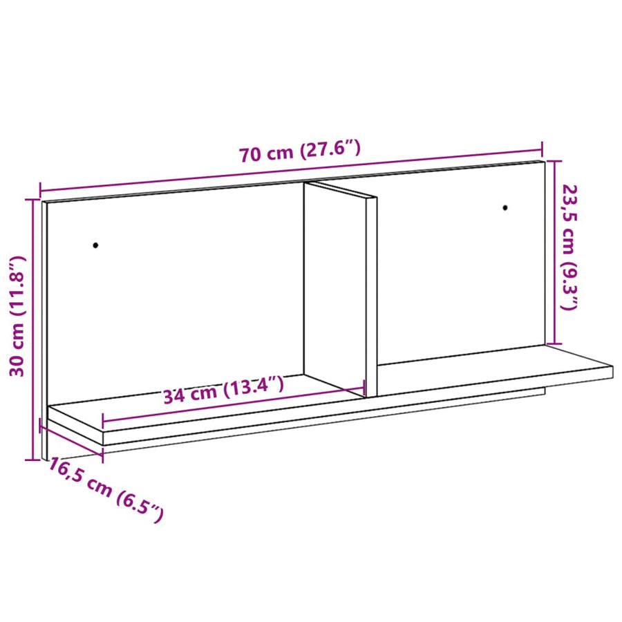 Wandkast 70x16,5x30 cm bewerkt hout betongrijs