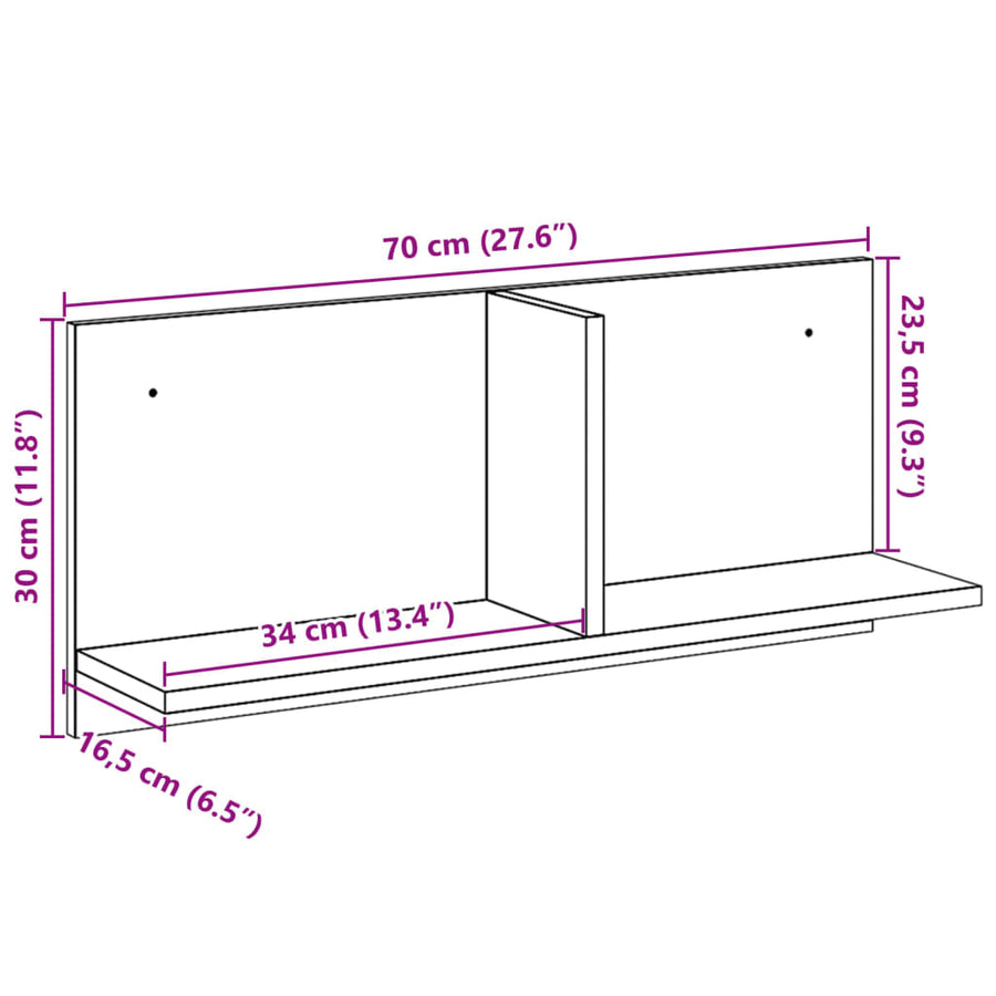 Wandkast 70x16,5x30 cm bewerkt hout grijs sonoma eiken