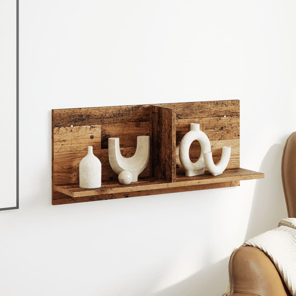 Wandkast 70x16,5x30 cm bewerkt hout oud houtkleurig