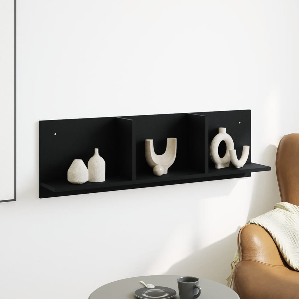 Wandkast 100x16,5x30 cm bewerkt hout zwart