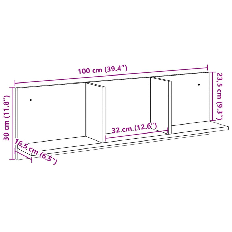 Wandkast 100x16,5x30 cm bewerkt hout sonoma eikenkleurig