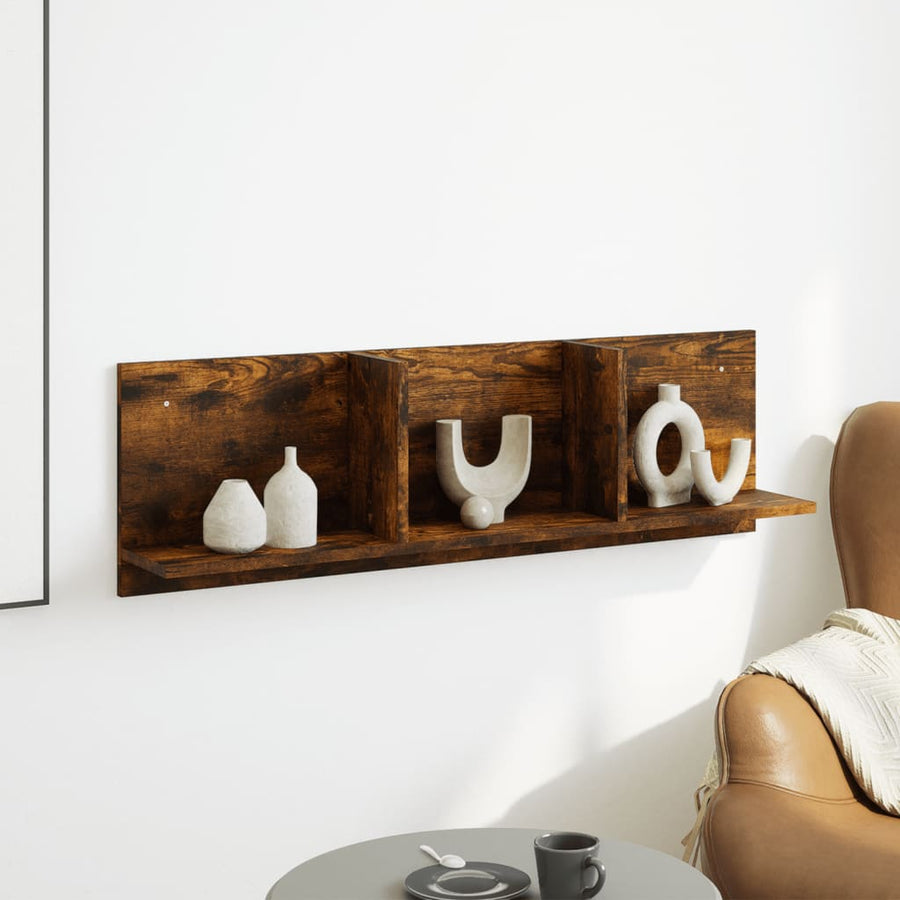 Wandkast 100x16,5x30 cm bewerkt hout gerookt eikenkleurig