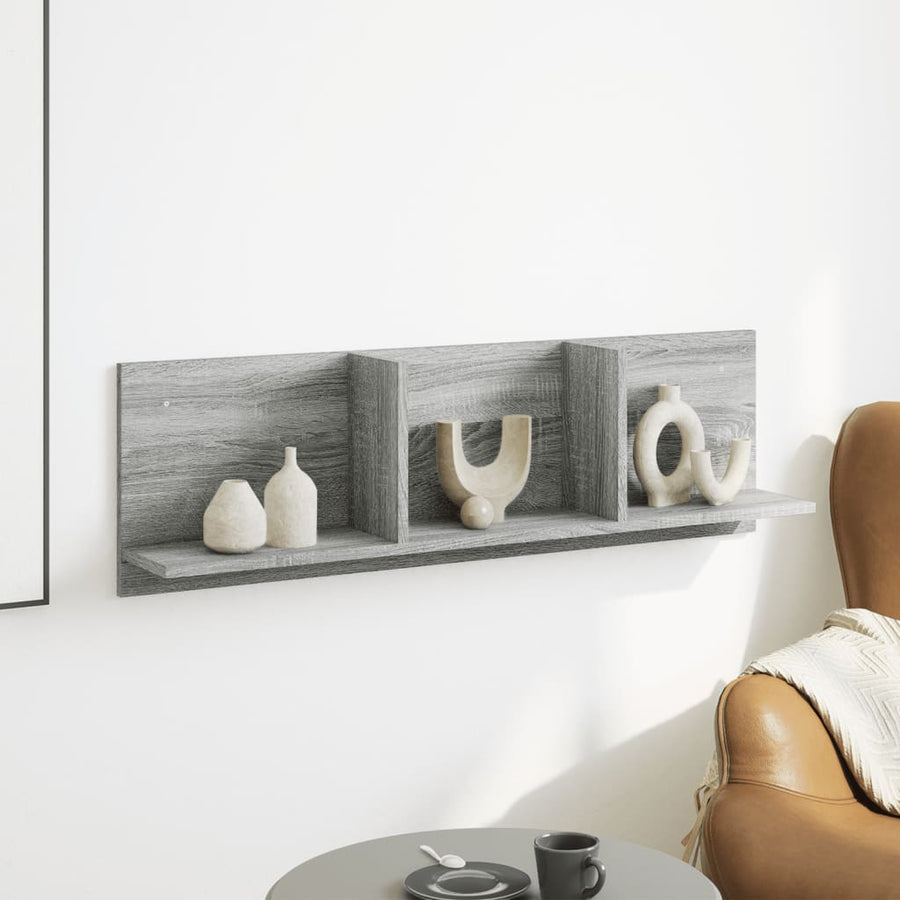 Wandkast 100x16,5x30 cm bewerkt hout grijs sonoma eikenkleurig