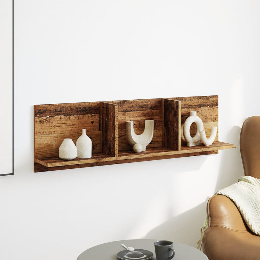 Wandkast 100x16,5x30 cm bewerkt hout oud houtkleurig