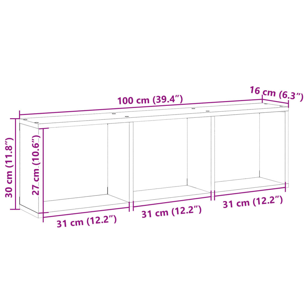 Wandkast Bewerkt Hout Eikenkleurig Grijs Sonoma 100 x 16 x 30 cm