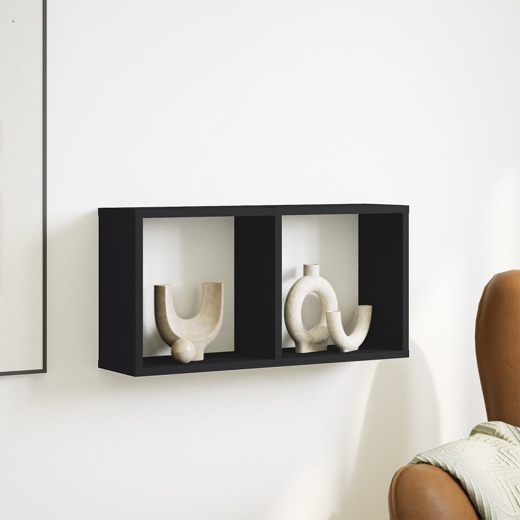 Wandkast 60x16x30 cm bewerkt hout zwart