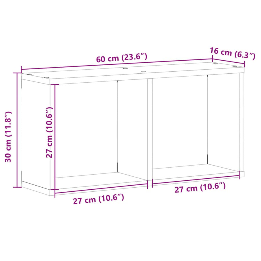 Wandkast 60x16x30 cm bewerkt hout grijs sonoma eiken