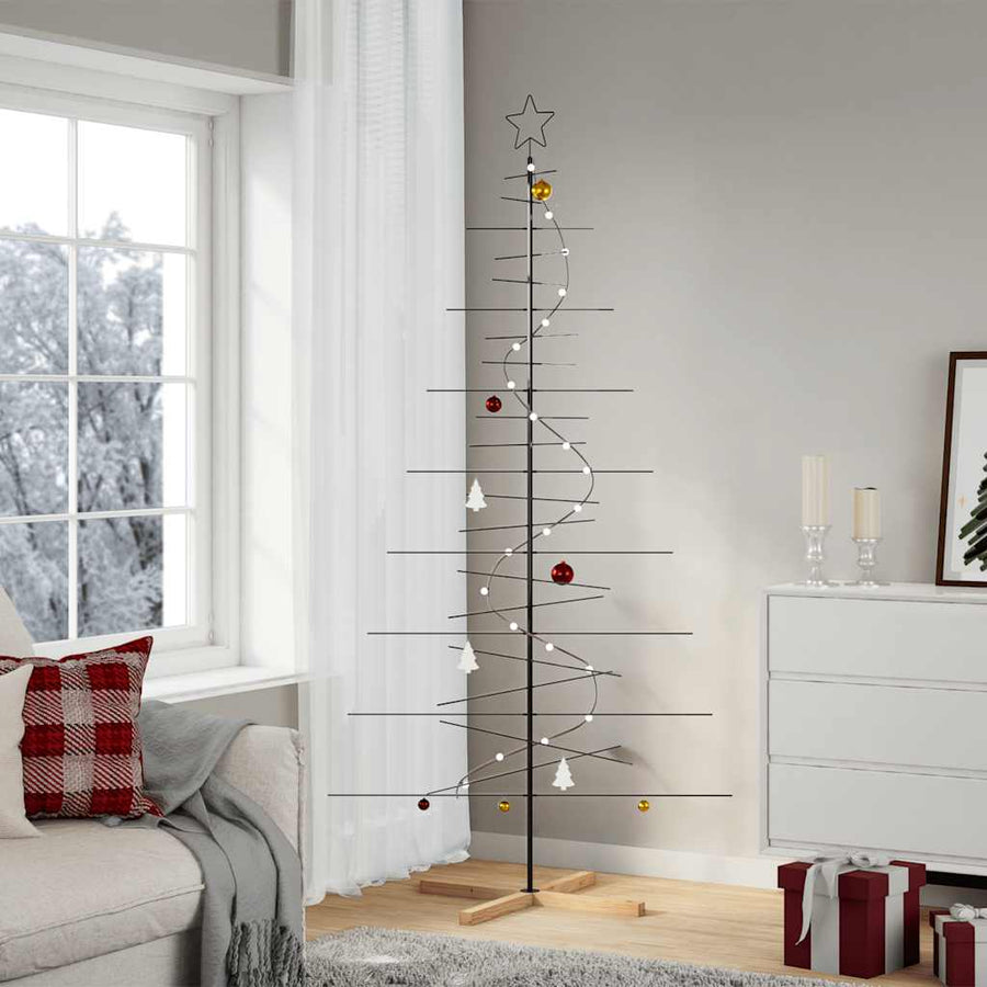 Kerstdecoratie Kerstboom Met Houten Basis Metaal Zwart 210 cm