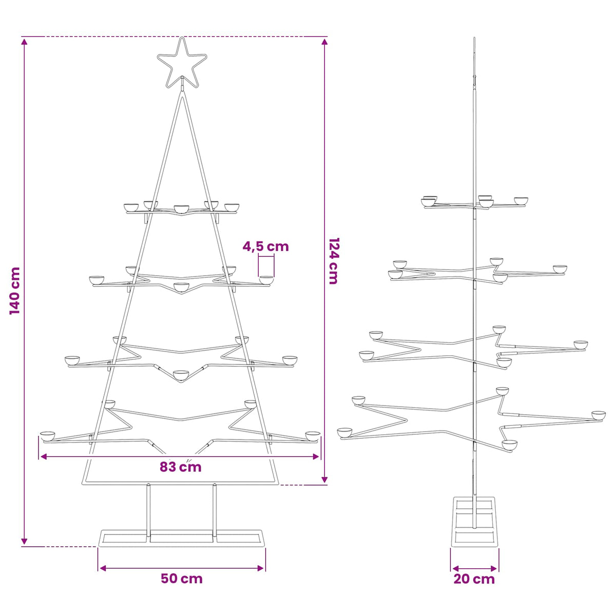 Kerstdecoratie kerstboom 140 cm metaal zwart
