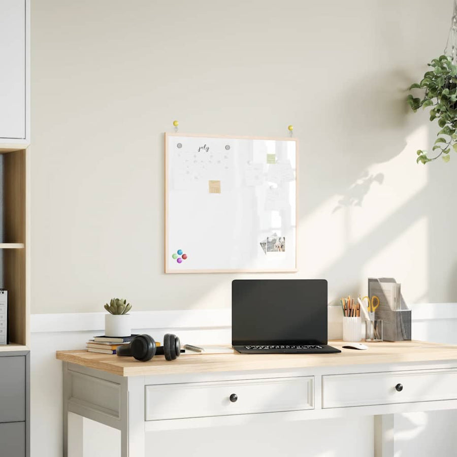 Magnetisch whiteboard met massief grenenhouten frame 60x55 cm