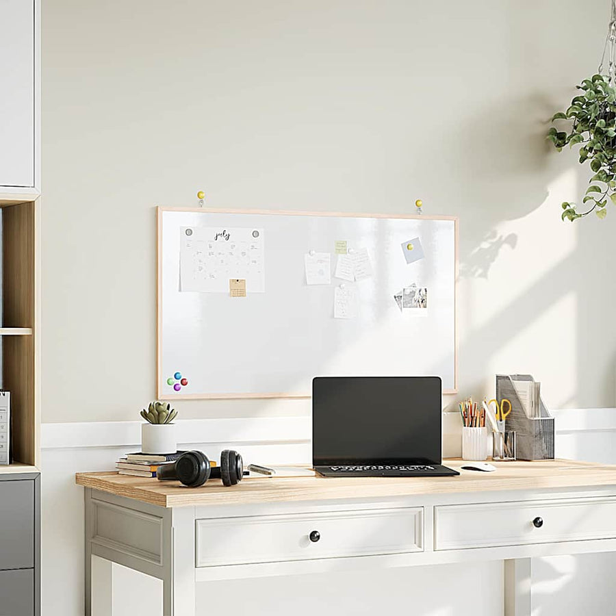 Magnetisch whiteboard met massief grenenhouten frame 100x55 cm