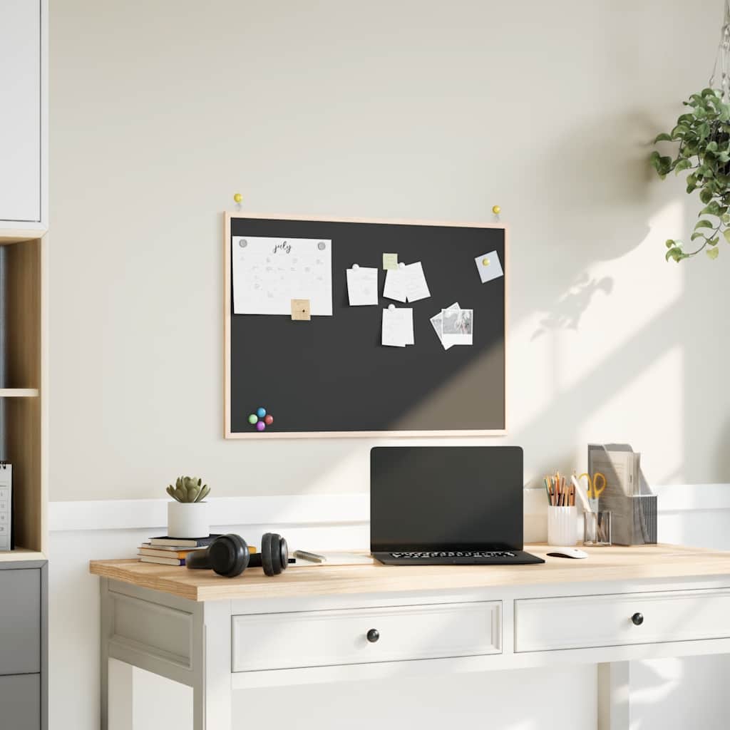 Krijtbord met massief grenenhouten lijst 80x55 cm zwart