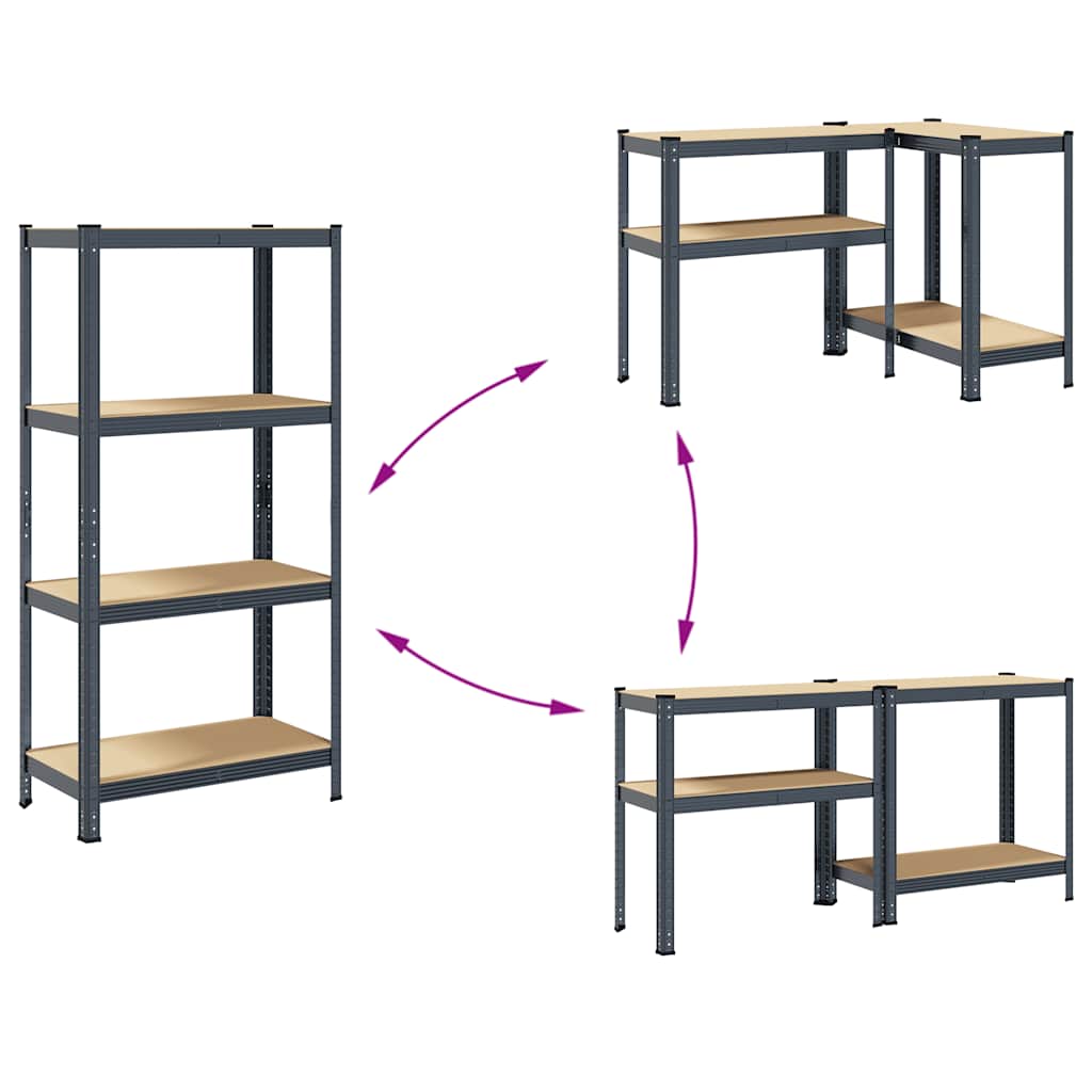Opbergrek 4-laags staal en bewerkt hout antracietkleurig