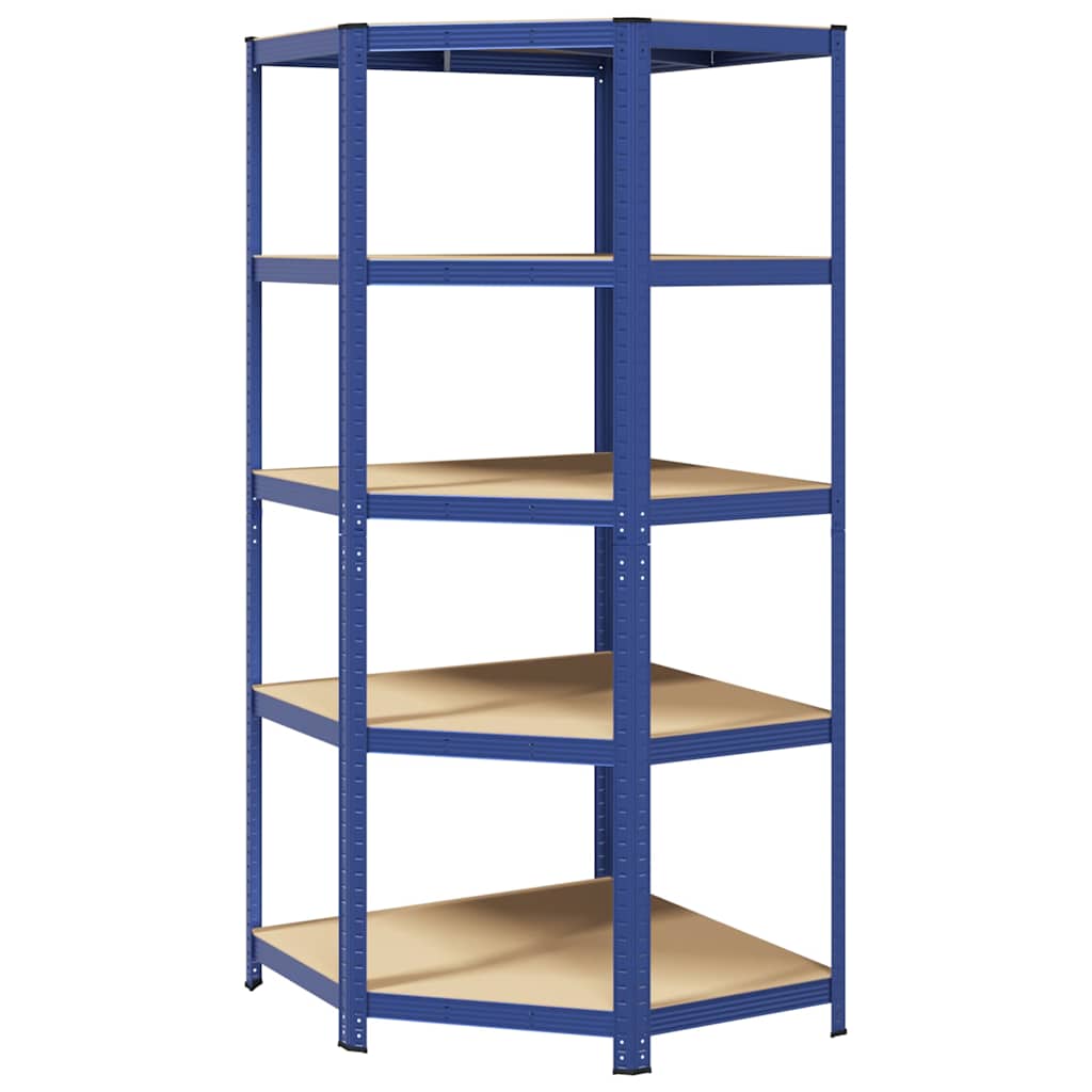 Hoekrek 5-Laags Staal En Bewerkt Hout Blauw 1 90 x 90 x 198 cm