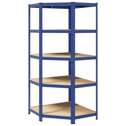Hoekrek 5-Laags Staal En Bewerkt Hout Blauw 1 90 x 90 x 198 cm