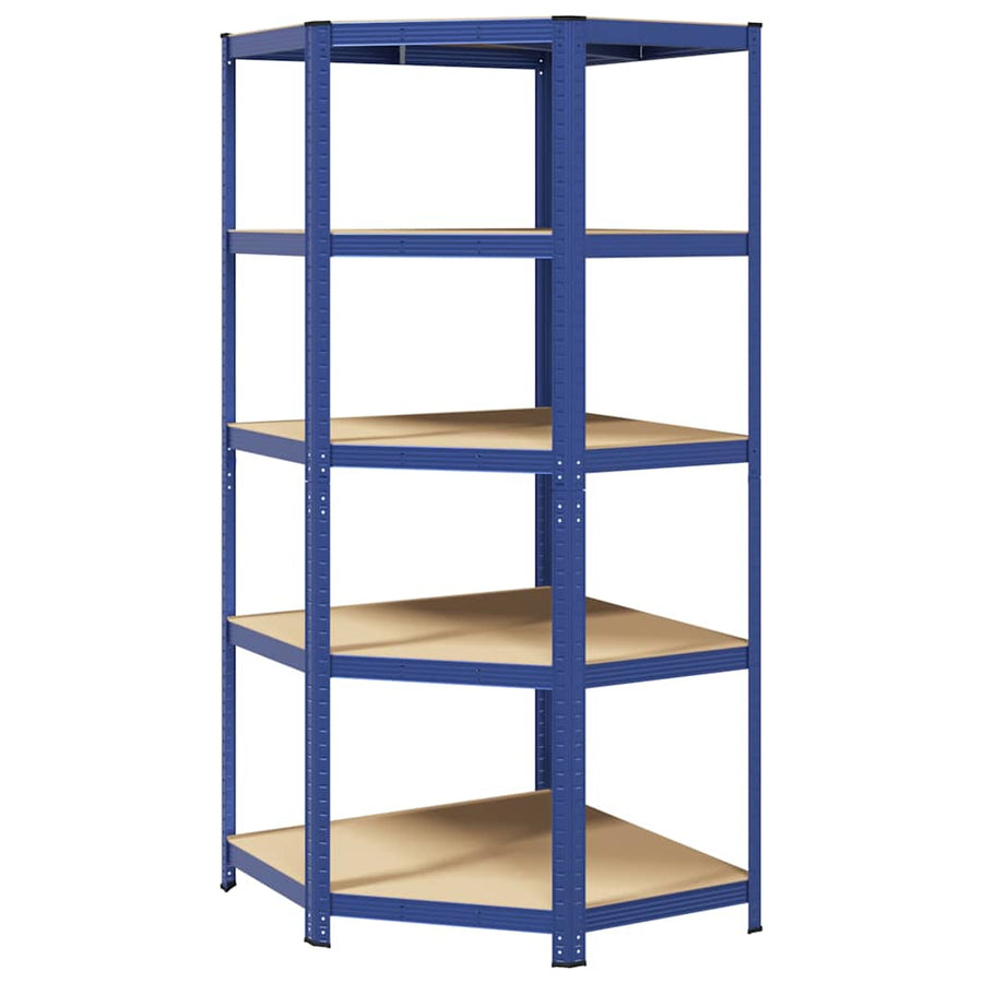 Hoekrek 5-Laags Staal En Bewerkt Hout Blauw 1 90 x 90 x 198 cm
